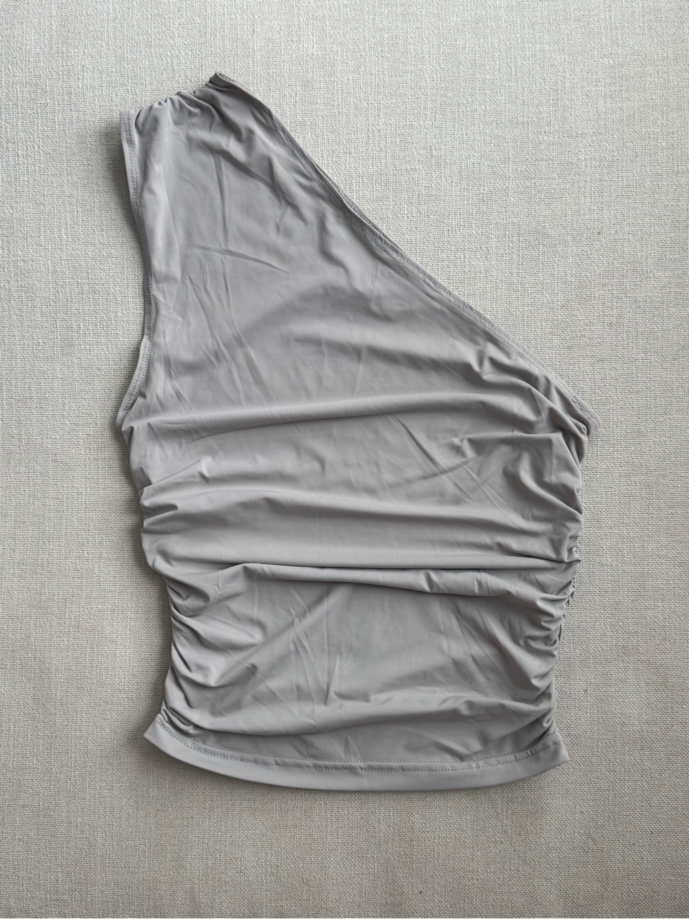Princess Polly gray off-shoulder asymmetric ruched tank top 2/XS